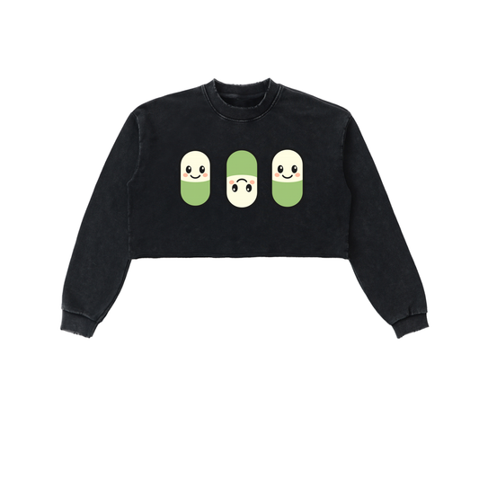 Snow Washed Raw Edge Cropped Sweatshirt